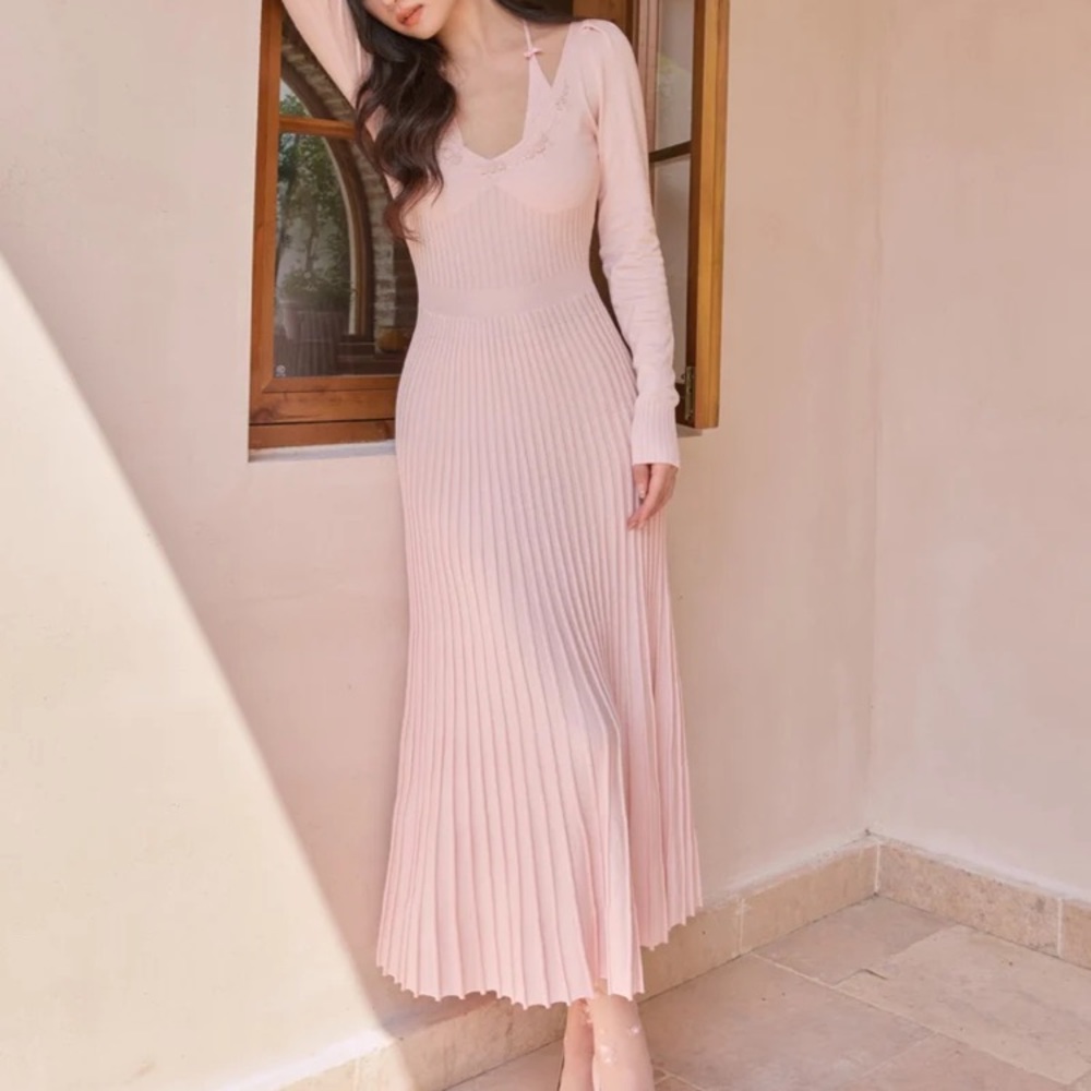 Lace made pink midi dress size L